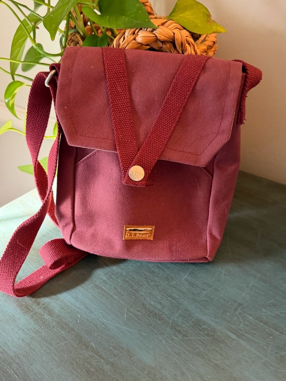 L.L. Bean Canvas Crossbody messenger bag Vintage Red bag with adjustable strap.